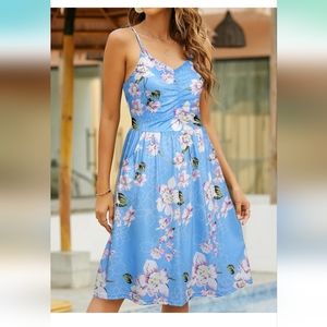 Blue flower dress with pockets